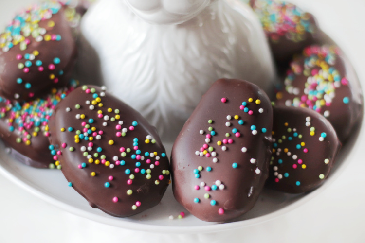 bunny tray with chocolate eggs