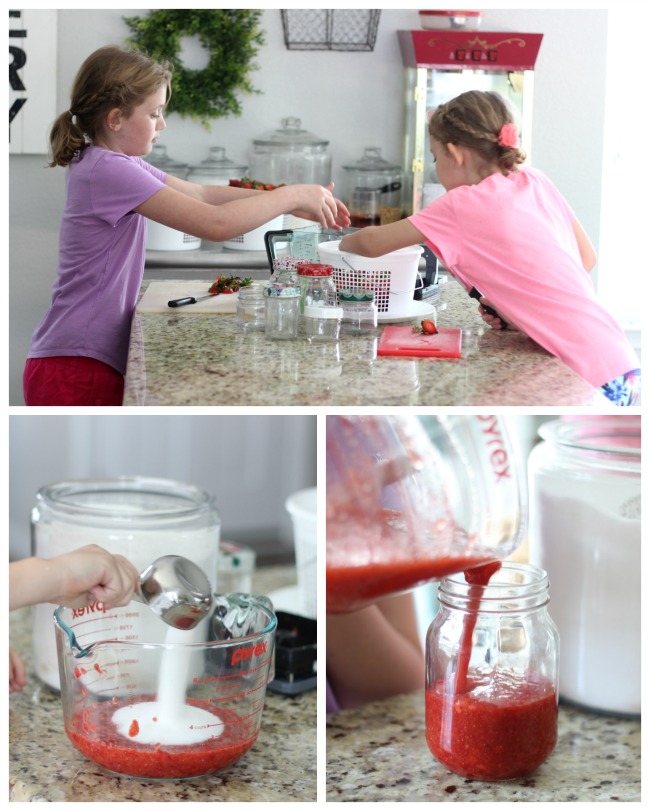 children helping make freezer jam (collage)