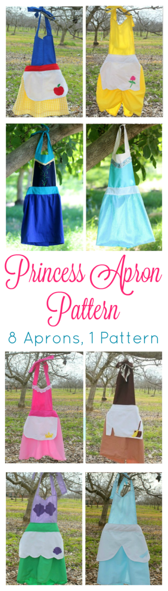 Use our 8 in 1 princess apron pattern and tutorial to create any number of Disney princesses! Anna, Elsa, Ariel, Cinderella (2 versions!), Snow White, Belle, and Aurora. This easy to follow pattern and tutorial is free and the perfect gift for your little girl!