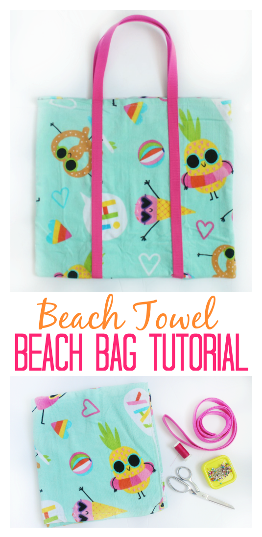 A DIY beach bag made out of a beach towel! Grab a fun and funky towel and let’s get started! The perfect bag for towels, sunscreen, and treats to share with friends at the pool this summer!