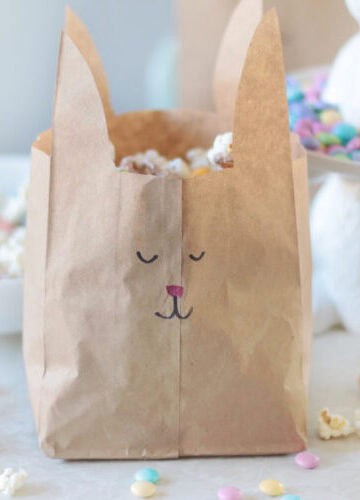 brown bag bunny on table