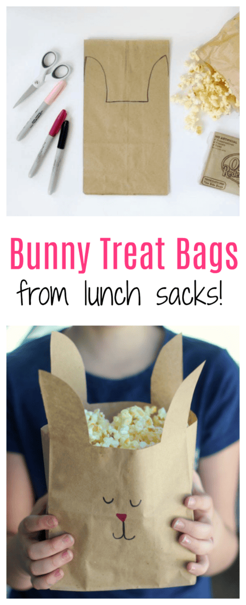 Turn paper lunch sacks into bunny treat bags with just a few snips of the scissors. A quick and easy way to make your next movie night even more fun!