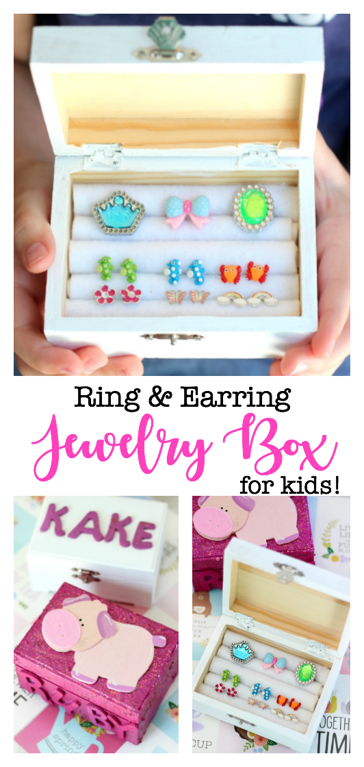 This DIY jewelry box is just the right size to organize earrings and rings with the addition of felt dividers. An easy project for kids!