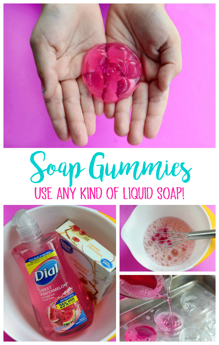 These DIY jelly soap gummies are a great project for kids! Use any kind of liquid soap for endless scent options! 