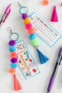 Make a Pom Pom Keychain With Printable Tags to Color - Gluesticks Blog