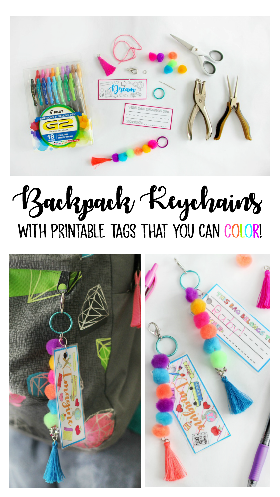 Make a pom pom key chain to accessorize your back pack this year! With a printable name tag that you can color, it is completely customizeable to your own unique style and personality!