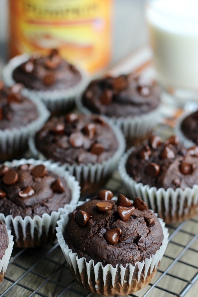 cooling rack with chocolate pumpkin muffins cooling