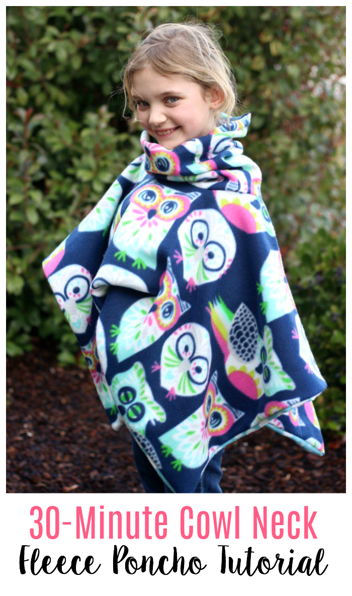 2 yards of fleece and 30 minutes of time is all you need to make this darling cowl neck fleece poncho that is perfect for snuggling up in on a cool day! It even has a hood! Double layered with a cozy cowl that also works as a hood! This simple sewing project is great for beginners.