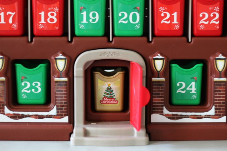 red and green advent bins