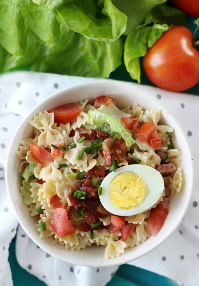 This classic BLT pasta salad combines crispy bacon, locally grown produce, and bow tie pasta. Tossed in a creamy ranch dressing, it's sure to be a hit at any gathering!