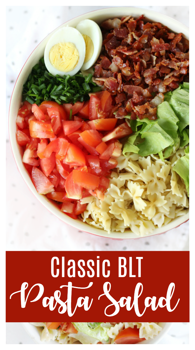 This classic BLT pasta salad recipe combines crispy bacon, locally grown produce, and bow tie pasta. Tossed in a creamy ranch dressing, it's sure to be a hit at any gathering!