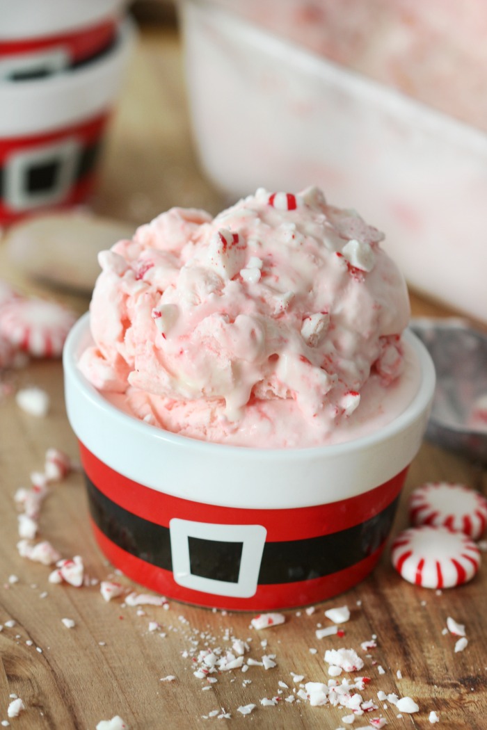 scoop of peppermint ice cream in Santa cup