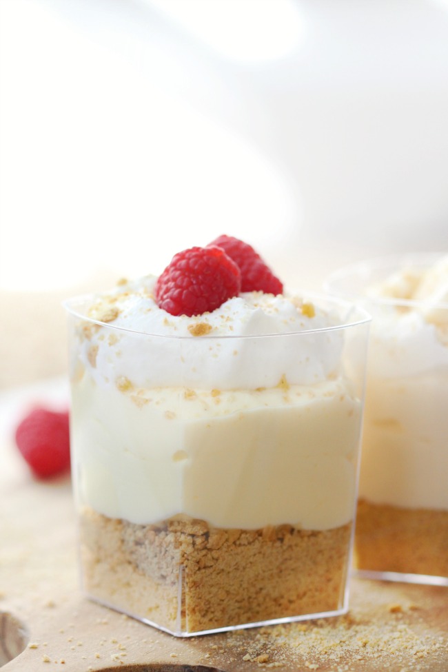 A mini cream pie in a cup that come together in just minutes! A layer of graham crackers, a layer of Greek yogurt and whipped cream! Perfect for parties.