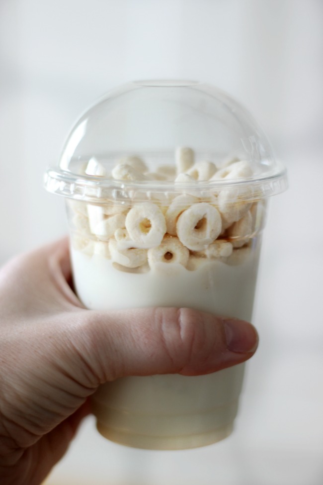 These cereal cups are the perfect on the go breakfast or snack. Prepare a basketful to store in the pantry then add a splash of milk before heading out the door! 