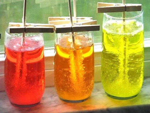 rock candy growing in glasses
