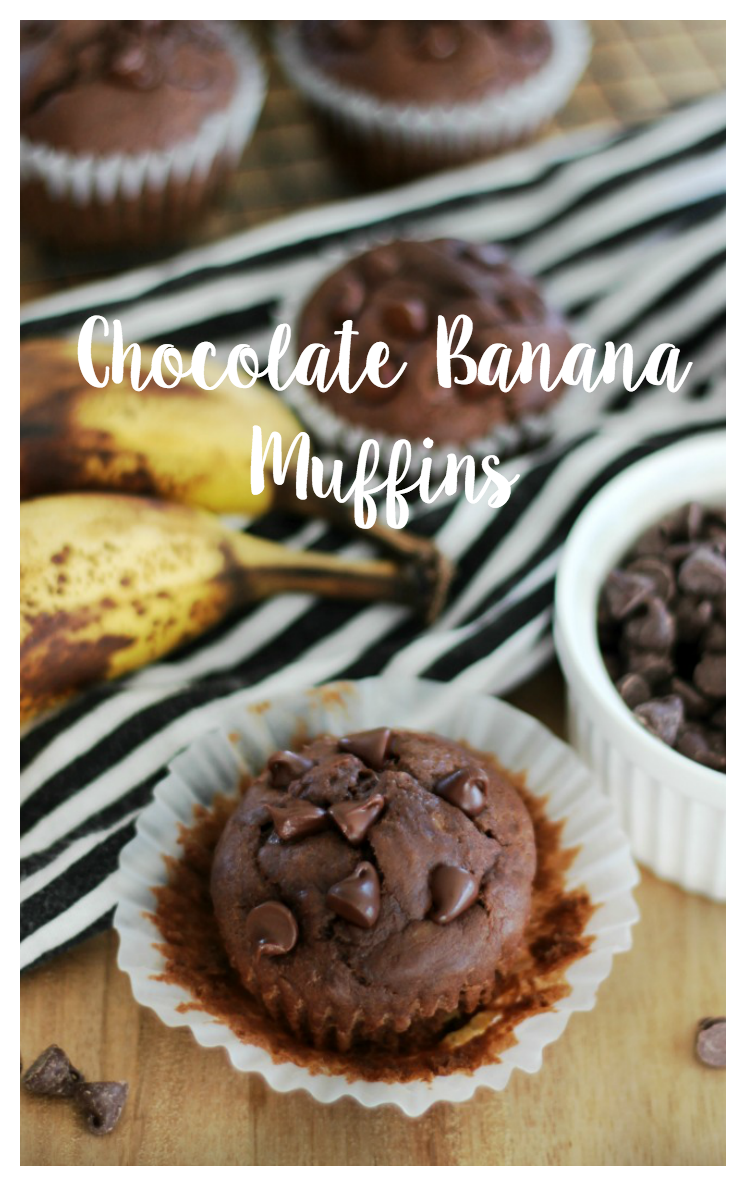 Chocolate + bananas. Such a delicious flavor combination! These chocolate banana muffins are a quick and easy breakfast idea and a great way to use overripe bananas. 
