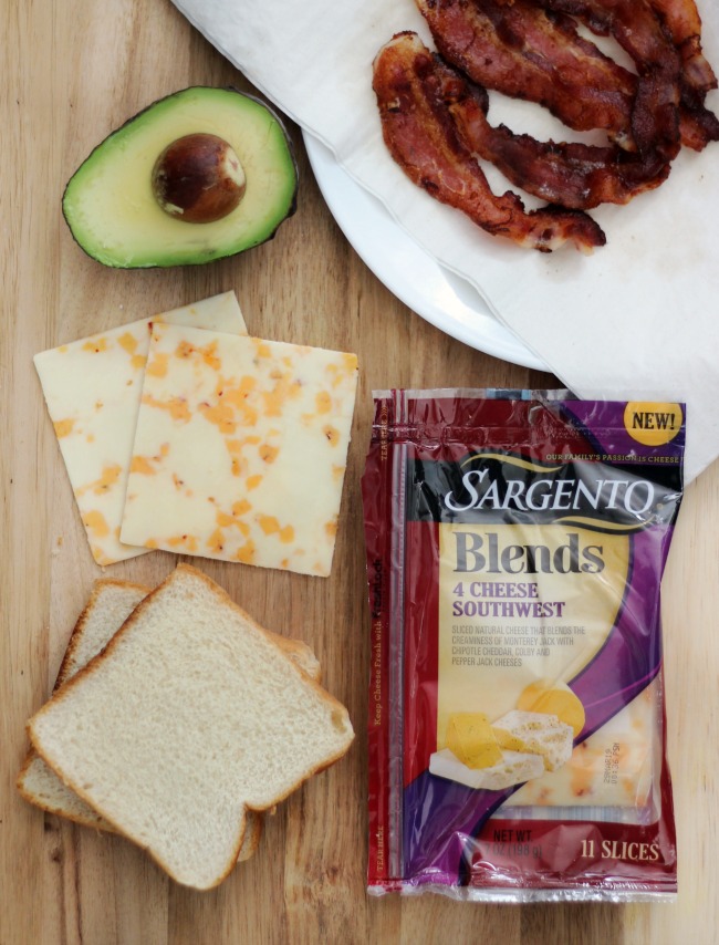 ingredients for sandwich cheese, bread, avocado, bacon
