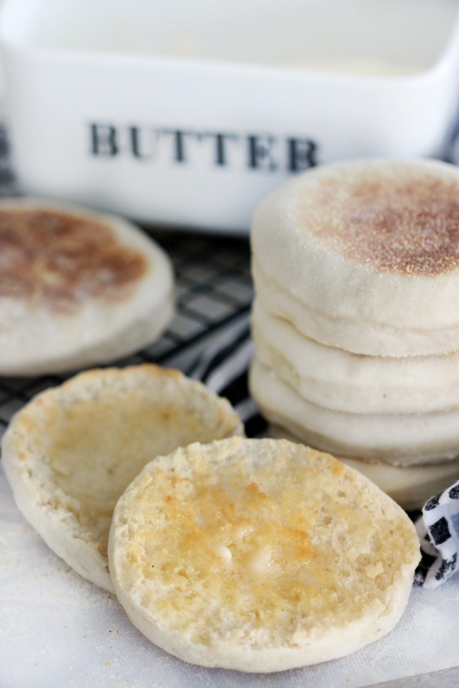 finished english muffins cut toasted and buttered