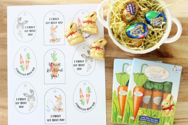 uncut printable easter tags and chocolates for basket