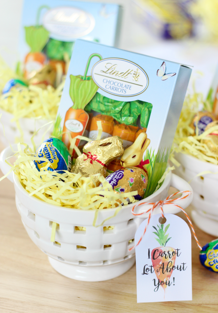 Fill a basket or mug with Easter goodies and add one of these darling "I Carrot Lot About You" printable Easter tags for a quick and easy gift!