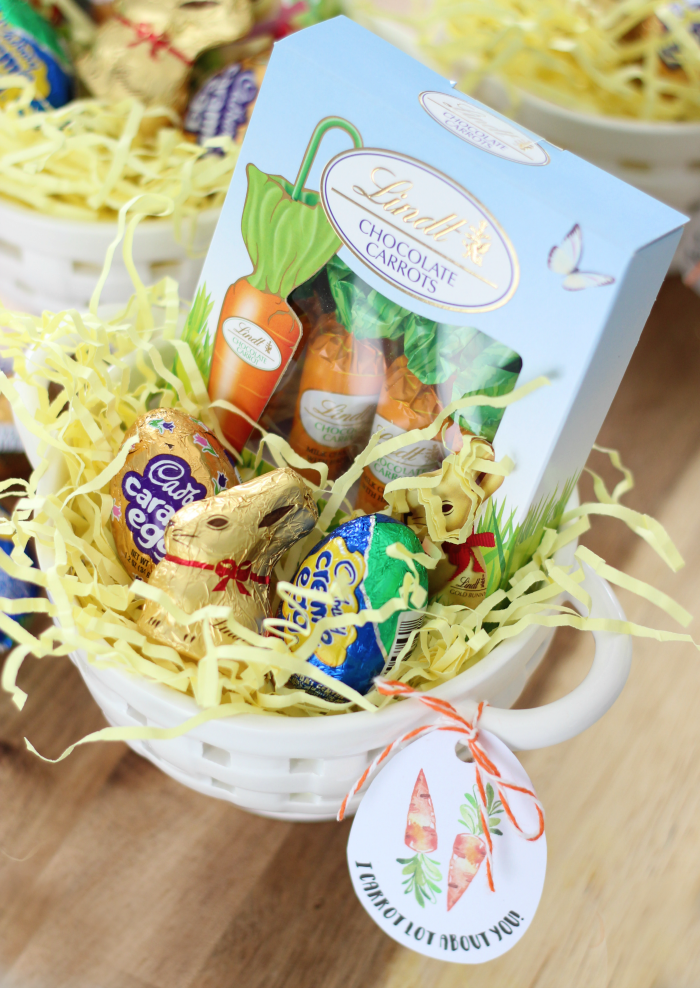 finished easter basket with printable easter tags