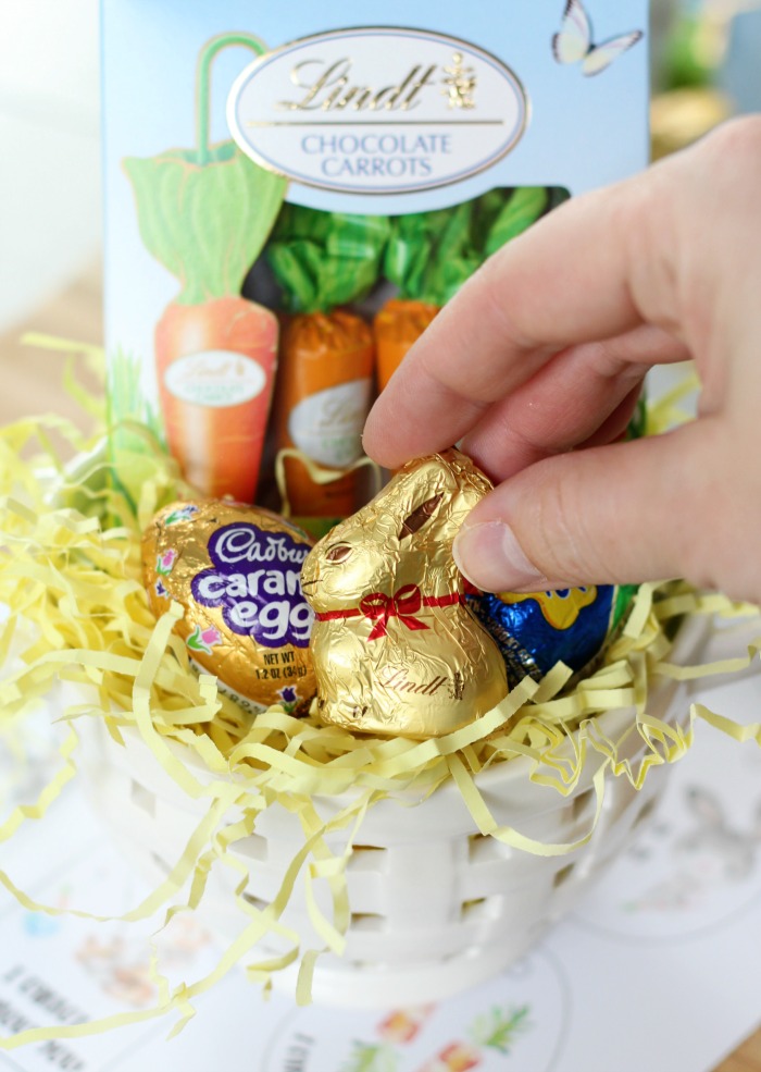 mini chocolate bunny in easter basket