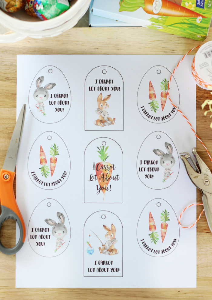 Fill a basket or mug with Easter goodies and add one of these darling “I Carrot Lot About You” printable Easter tags for a quick and easy gift for a friend or teacher!