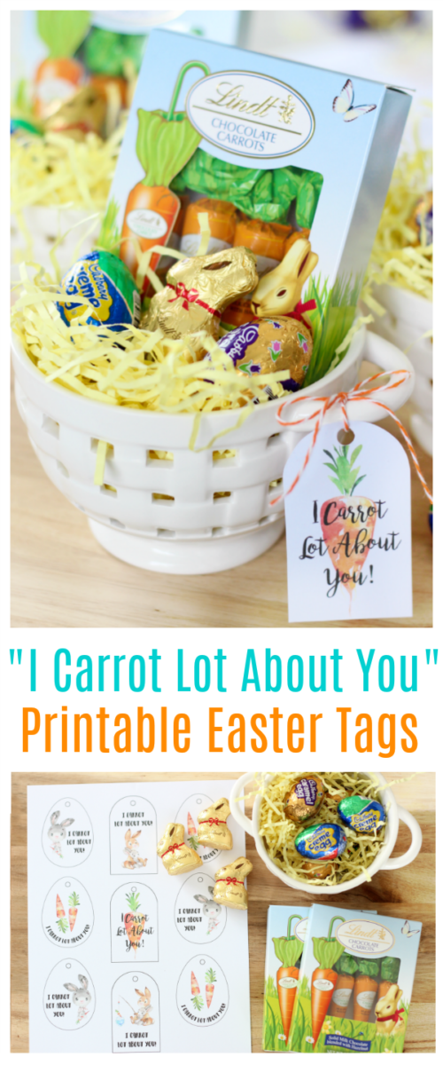 Fill a basket or mug with Easter goodies and add one of these darling "I Carrot Lot About You" printable Easter tags for a quick and easy gift!