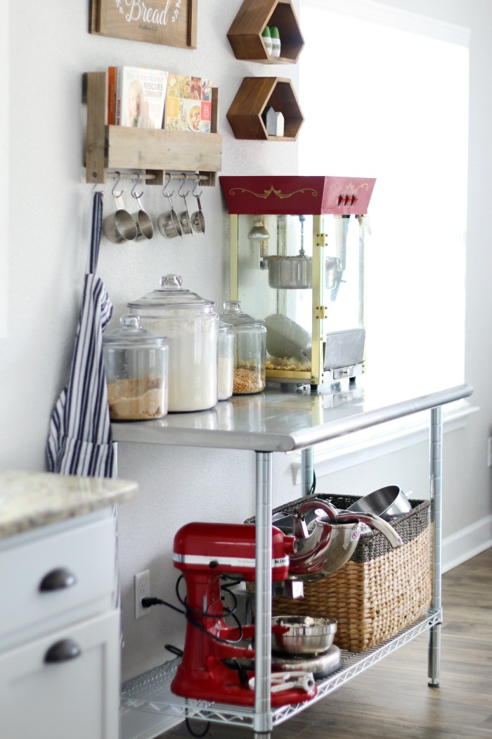 style and clean kitchen countertops stainless steel work table for baking with canisters of four and sugar