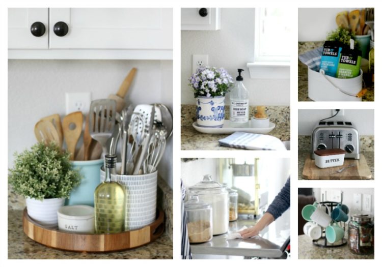 How to style and clean kitchen countertops in any home. Whether your kitchen is big or small, here are 5 stylish and functional countertop displays and tips for cleaning a variety of countertop surfaces! 