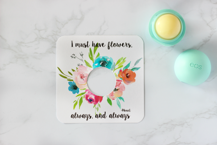 printable card with open lip balm next to it