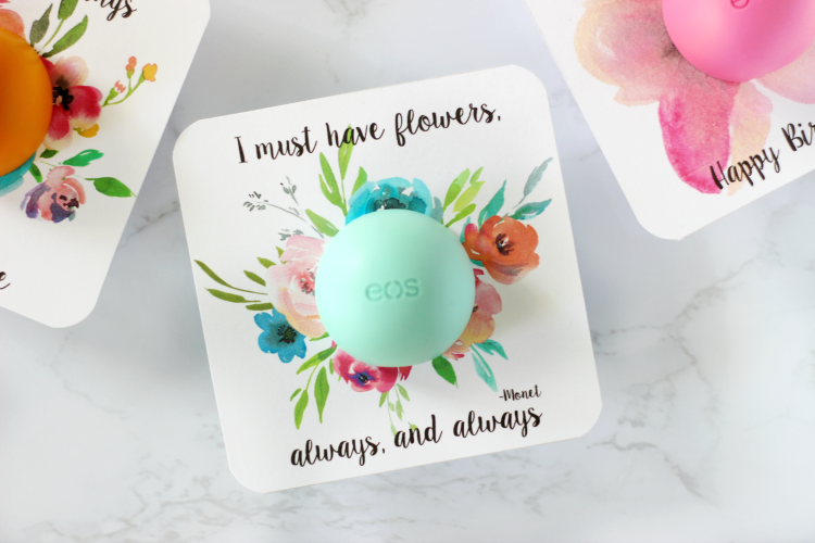 finished EOS printable with lip balm in the center, cap on