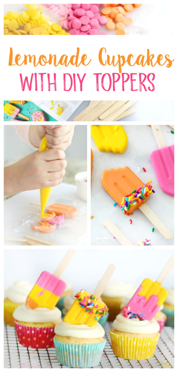 These lemonade cupcakes with DIY popsicle lollipop toppers are perfect for summer and are full of lemonade flavor. You'll love the lemonade buttercream!