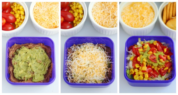 process shots of Mexican layered dip