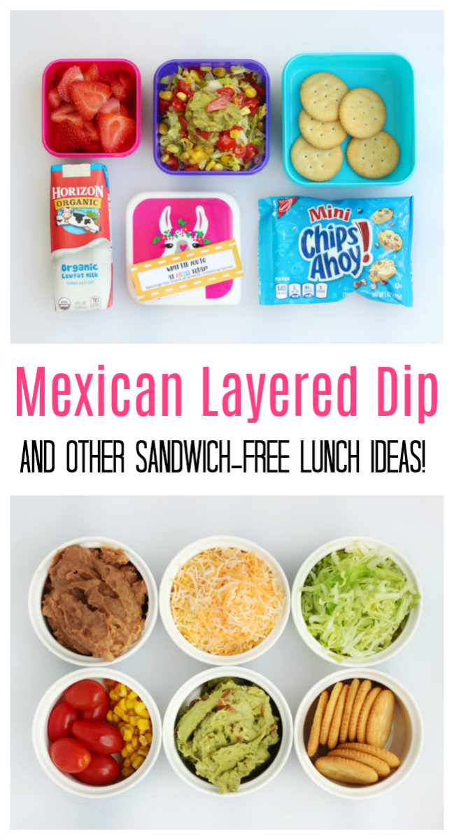 Think outside the pb&j with these creative sandwich free lunch ideas for kids including Mexican Layer Dip, Roast Beef Sliders, or Lettuce Rolls Ups!