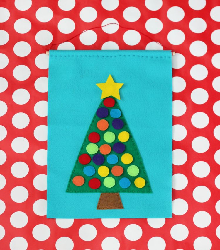 diy Christmas tree advent calendar on polka dot table cloth