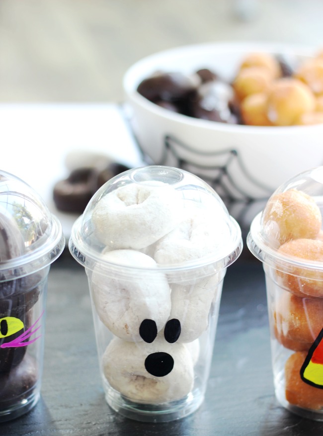 ghost donut cup with powdered donuts