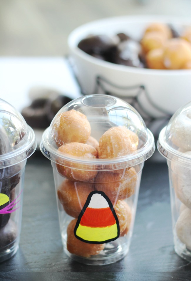 candy corn donut cup with plain donut holes