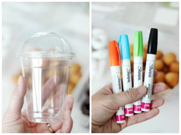 disposable cups with dome lids and sharpie oil pens