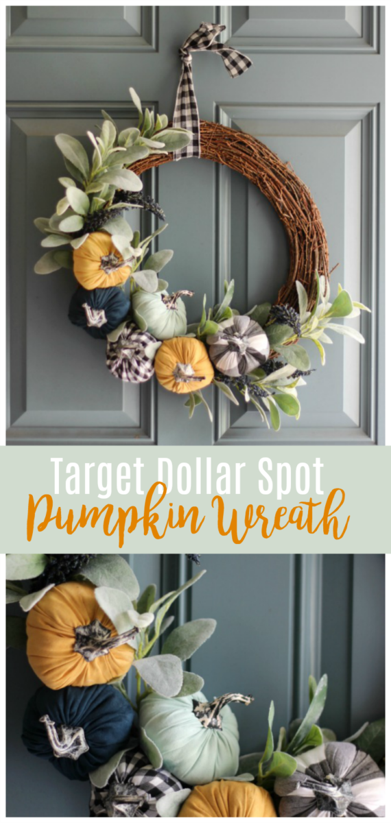 Stop by your local target, grab six $1 pumpkins, then follow our Dollar Spot pumpkin wreath tutorial for a gorgeous wreath to hang on your front door!