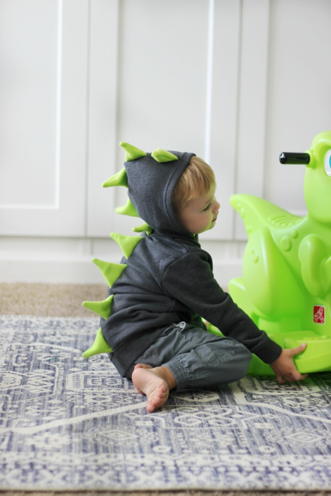 side view of toddler dinosaur hoodie