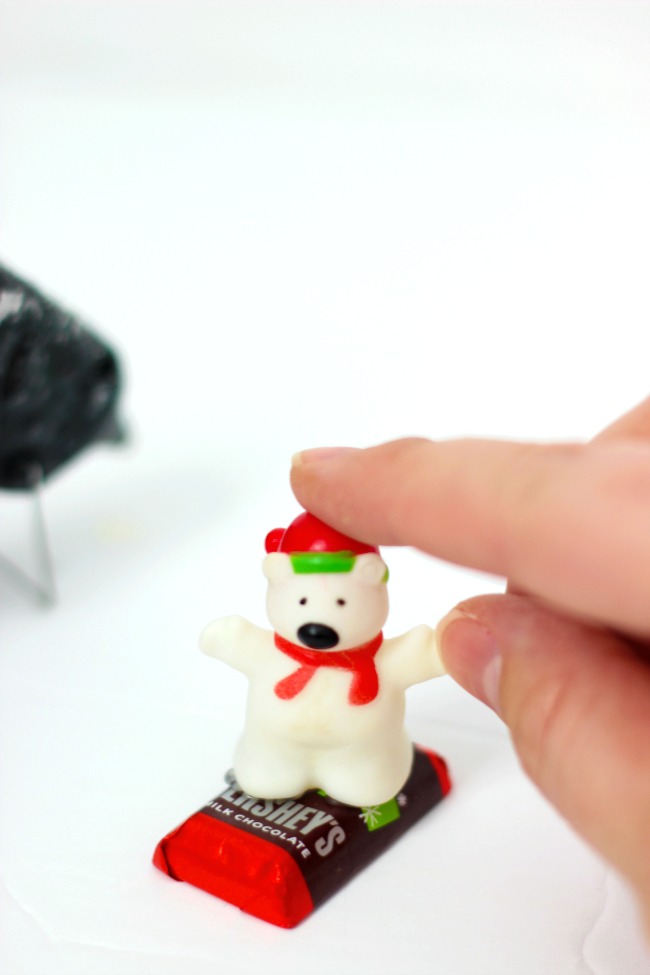 glueing polar bear to mini candy bar