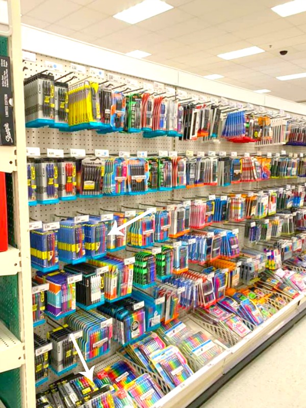 target aisle with gel pens