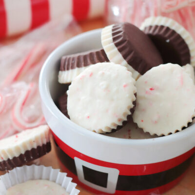 bowl of peppermint bark cups