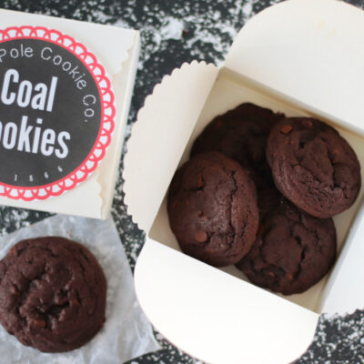coal cookies in cookie box