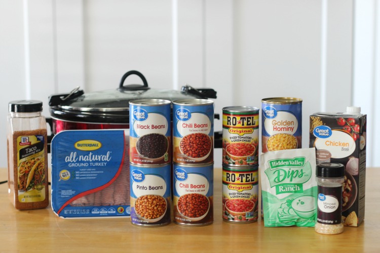 easiest taco soup ingredients cans of beans, rotel, corn and chili beans