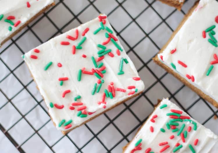 Gingerbread cookie bars on rack.
