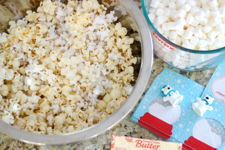 bowl of popcorn, marshmallows and butter