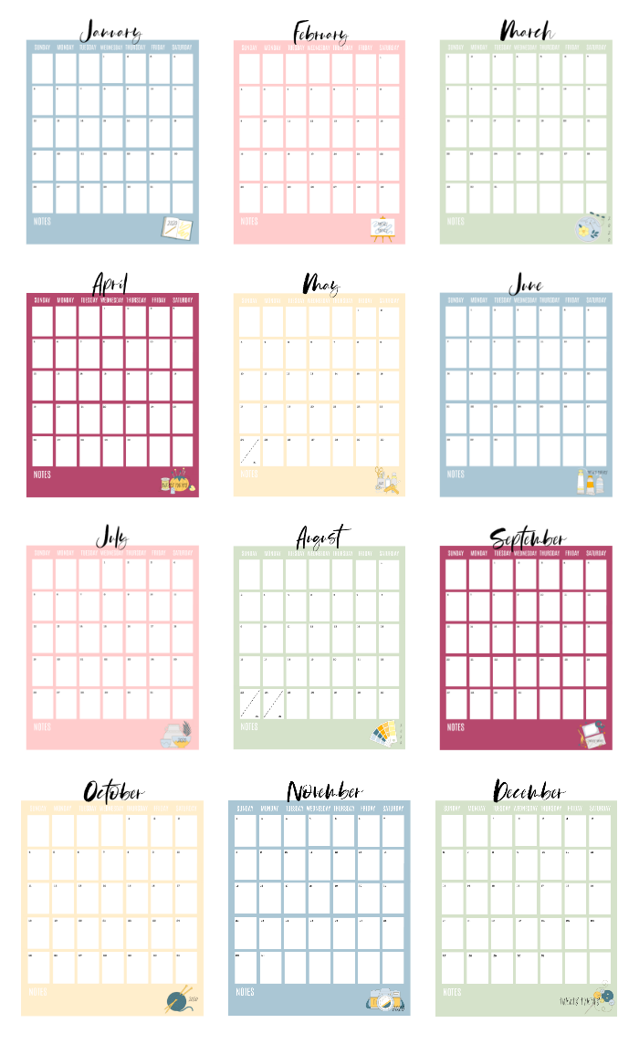 2020 Printable Calendar Pages (FREE!) - Gluesticks Blog