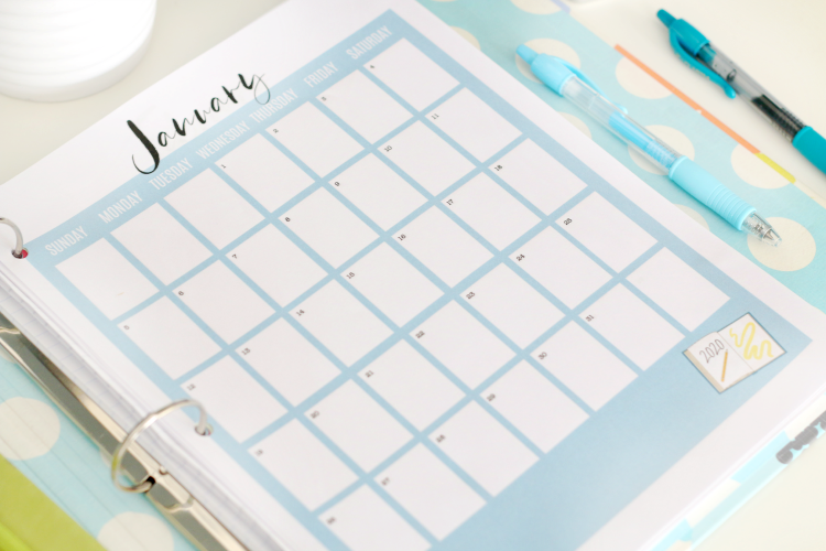 printable calendar pages in a binder